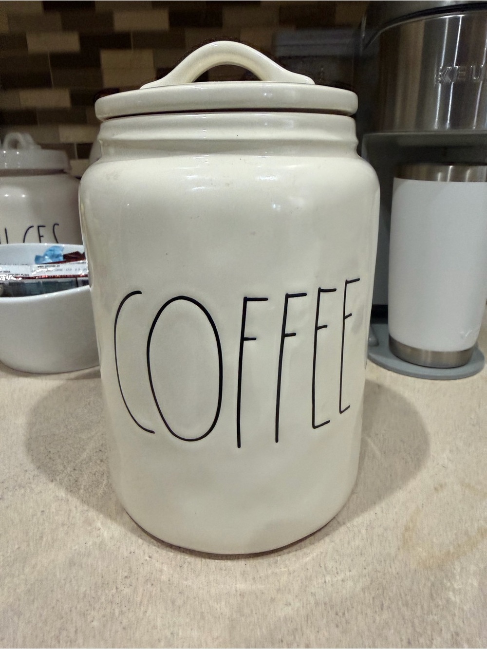 Rae Dunn Cream Ceramic COFFEE Canister with Black Lettering